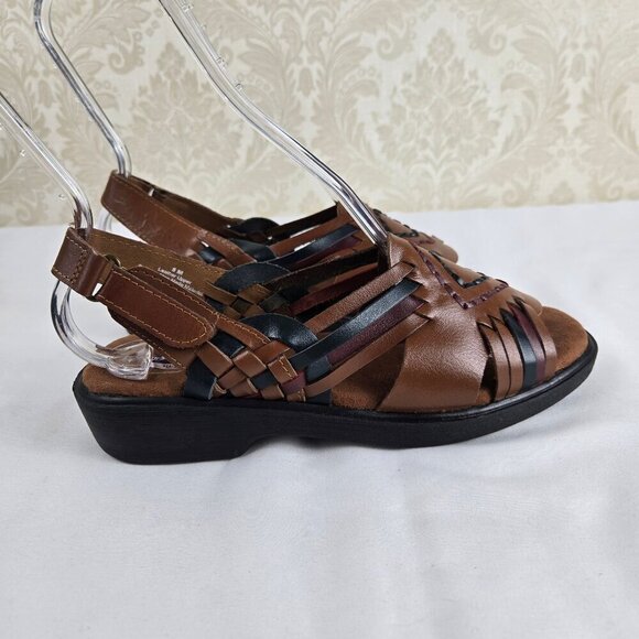 Dr Scholl's Size 8 Brown Leather Slingback Sandals Two-Tone Woven Cushioned - Picture 4 of 16